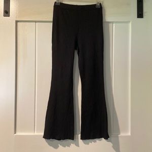 SHEIN PETITE Lettuce Trim Rib-knit Flare Leg Pants